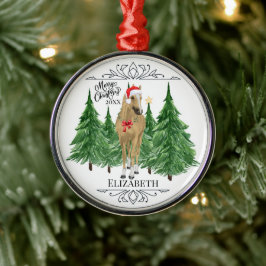 Aangepaste gepersonaliseerde paard waterverf Kerst Metalen Ornament