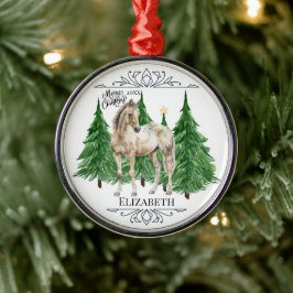 Aangepaste gepersonaliseerde paard waterverf Kerst Metalen Ornament