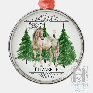 Aangepaste gepersonaliseerde paard waterverf Kerst Metalen Ornament