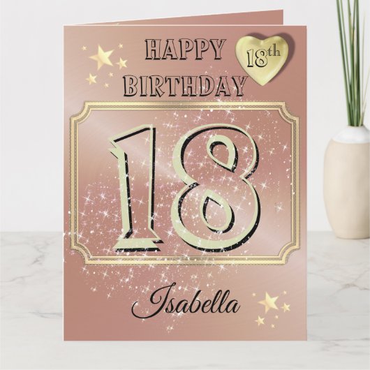 Aangepaste Gepersonaliseerde Roos Goud 18e Verjaar Kaart (Voorkant)