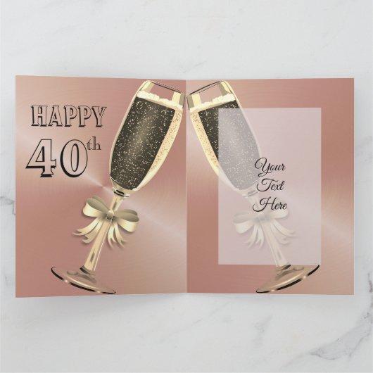 Aangepaste Gepersonaliseerde Roos Goud 40ste Verja Kaart (Binnen)