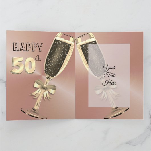 Aangepaste Gepersonaliseerde Roos Goud 50ste Verja Kaart (Binnen)