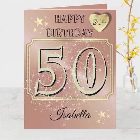 Aangepaste Gepersonaliseerde Roos Goud 50ste Verja Kaart (Gele Bloem)