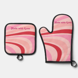 Aangepaste gepersonaliseerde roze Abstract patroon Ovenwant & Pannenlap Set