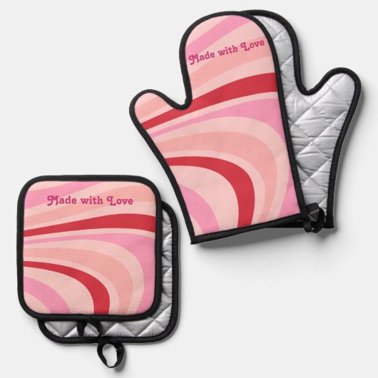 Aangepaste gepersonaliseerde roze Abstract patroon Ovenwant & Pannenlap Set (Voorkant / Achterkant)
