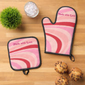 Aangepaste gepersonaliseerde roze Abstract patroon Ovenwant & Pannenlap Set (Top down)