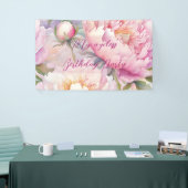 Aangepaste gepersonaliseerde roze blush bloemfeest spandoek (Beurs)