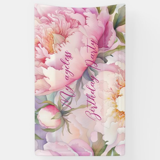 Aangepaste gepersonaliseerde roze blush bloemfeest spandoek (Verticaal)