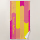 Aangepaste gepersonaliseerde roze gele vrijgezelle strandlaken (Voorkant)