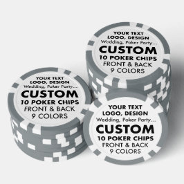 Aangepaste gepersonaliseerde set van 10 GRIJZE Pok Poker Chips