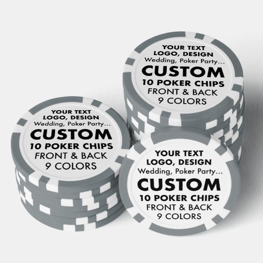 Aangepaste gepersonaliseerde set van 10 GRIJZE Pok Poker Chips (Opstapeling)