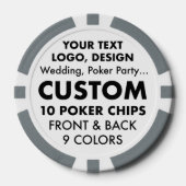 Aangepaste gepersonaliseerde set van 10 GRIJZE Pok Poker Chips (Voorkant)