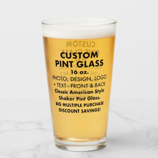 Aangepaste Gepersonaliseerde Shaker Pint Glas 16oz (Voorkant gevuld)