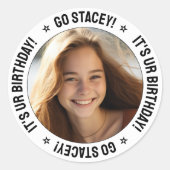 Aangepaste gepersonaliseerde tekstbericht en foto  ronde sticker (Voorkant)