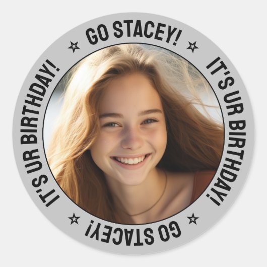 Aangepaste gepersonaliseerde verjaardag bericht, n ronde sticker (Voorkant)