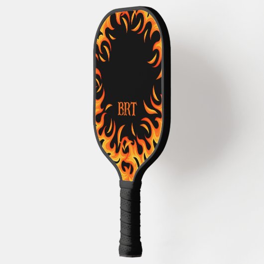 Aangepaste gepersonaliseerde vlammen op zwart pickleball paddle (Links)