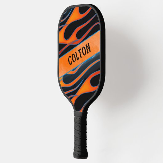 Aangepaste gepersonaliseerde vlammen Sinaasappel & Pickleball Paddle (Links)
