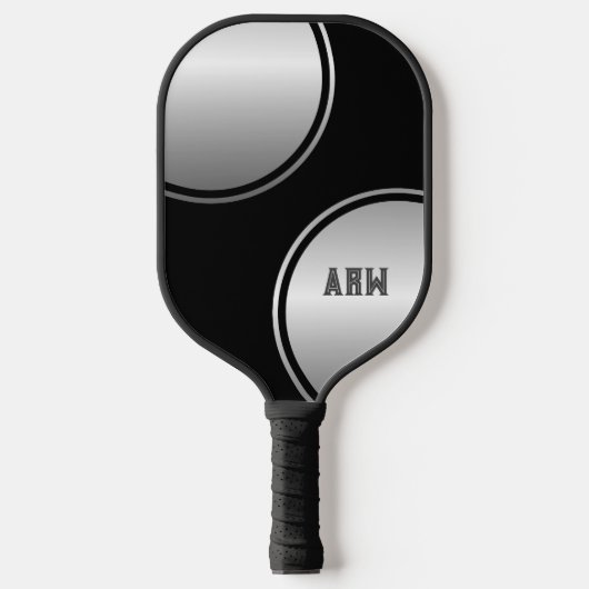 Aangepaste gepersonaliseerde zilver op zwart pickleball paddle (Voorkant)