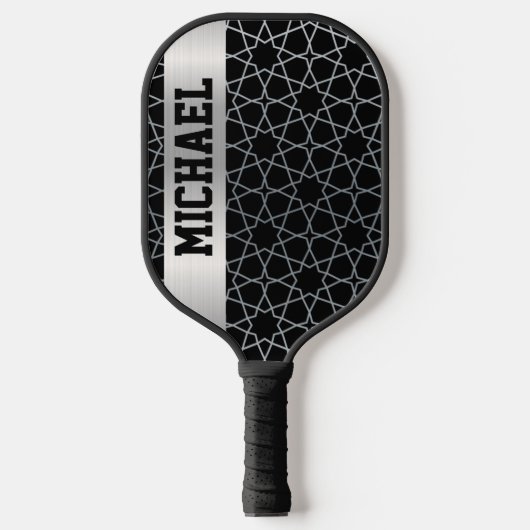 Aangepaste gepersonaliseerde zwart en zilver pickleball paddle (Voorkant)