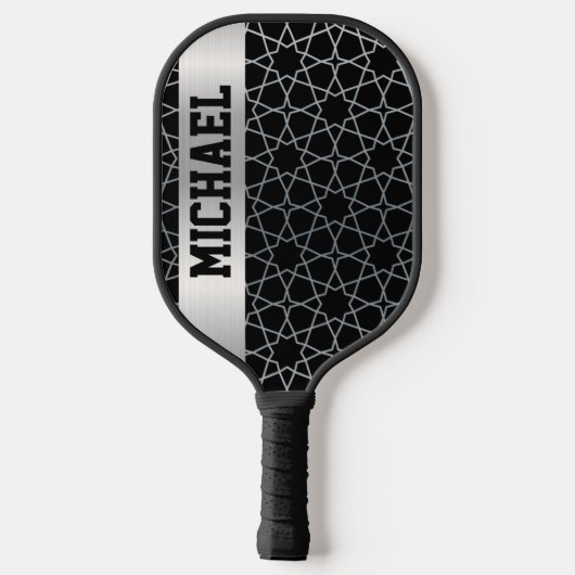 Aangepaste gepersonaliseerde zwart en zilver pickleball paddle (Achterkant)
