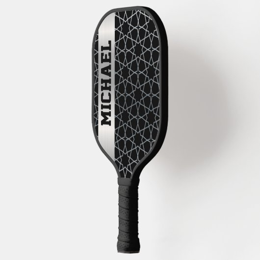 Aangepaste gepersonaliseerde zwart en zilver pickleball paddle (Links)