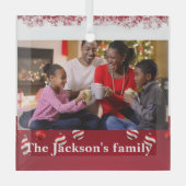 Aangepaste gepersonaliseerde zwart familieportret, glas ornament (Voorkant)