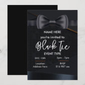 Aangepaste gepersonaliseerde zwarte strik uitnodig kaart (Voorkant / Achterkant)