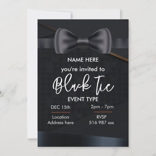 Aangepaste gepersonaliseerde zwarte-tie uitnodigin kaart (Voorkant)