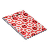 Aangepaste geruite bloemen en Happy Faces Rood Notitieboek (Rechterzijde)
