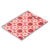 Aangepaste geruite bloemen en Happy Faces Rood Notitieboek (Linkerzijde)