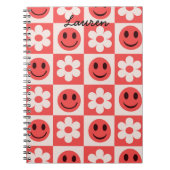 Aangepaste geruite bloemen en Happy Faces Rood Notitieboek (Voorkant)