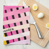 Aangepaste geruite gradiënt roze geel zwart gestre theedoek (Quarter Fold)