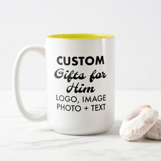 Aangepaste geschenken voor Hem Gele Twee-Tone Mok  (Met donut)