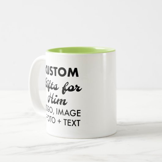 Aangepaste geschenken voor hem Lime Green Two-Tone Tweekleurige Koffiemok (Voorkant links)