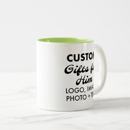 Aangepaste geschenken voor hem Lime Green Two-Tone Tweekleurige Koffiemok (Voorkant rechts)