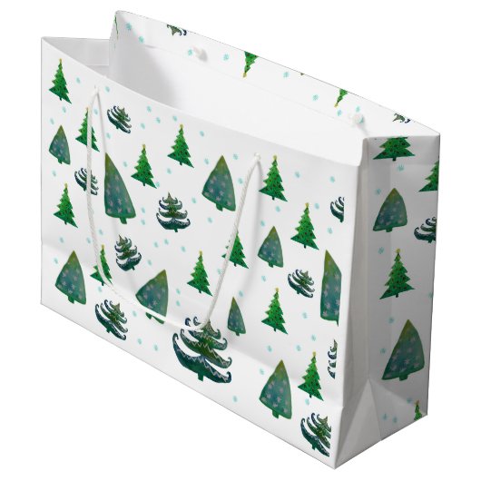 Aangepaste geschenkzak - grote, glanzende kerstbom large cadeautasje (Voorkant Gekanteld)