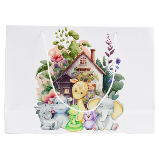 Aangepaste geschenkzak | Leuke dieren en Happy Hou Groot Cadeauzakje (Achterkant)