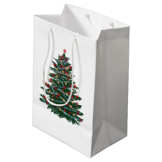 Aangepaste geschenkzak - Medium, Matte Holiday Tre Medium Cadeauzakje (Achterkant Gekanteld)