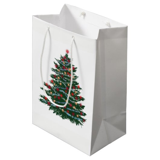 Aangepaste geschenkzak - Medium, Matte Holiday Tre Medium Cadeauzakje (Voorkant Gekanteld)