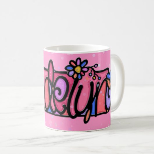 Aangepaste geschilde mok MADELYN roze + bloem (Voorkant rechts)