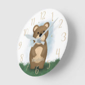 Aangepaste geslachtsneutrale ronde klok met beer (Hoek)