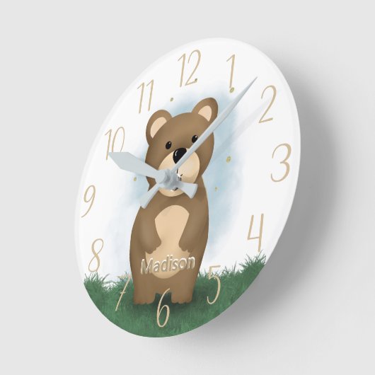 Aangepaste geslachtsneutrale ronde klok met beer (Hoek)