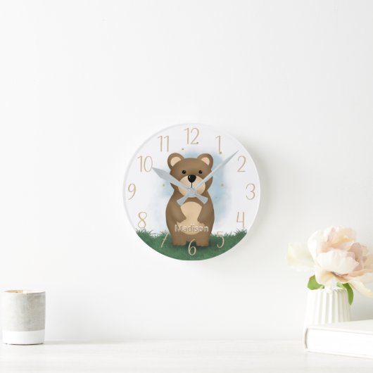 Aangepaste geslachtsneutrale ronde klok met beer (Huis)