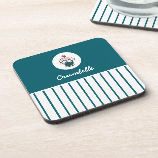 Aangepaste gestreepte cupcake bakkerij winkel Onde Bier Onderzetter (Linkerzijde)