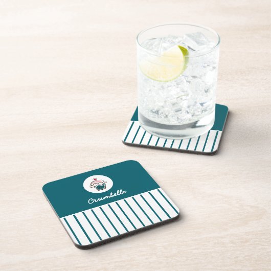 Aangepaste gestreepte cupcake bakkerij winkel Onde Bier Onderzetter (Rechterzijde)