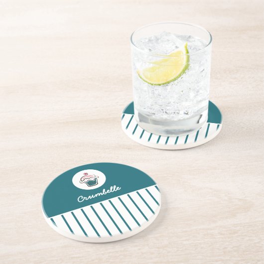 Aangepaste gestreepte cupcake bakkerij winkel Onde Zandsteen Onderzetter (Zijkant)