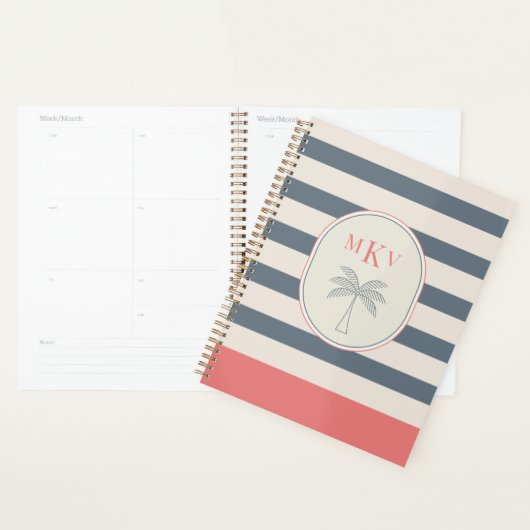 Aangepaste gestreepte monogram planner (Display)