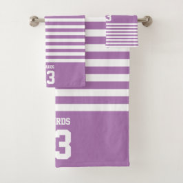 Aangepaste gestreepte sporten genummerd met naam bad handdoek