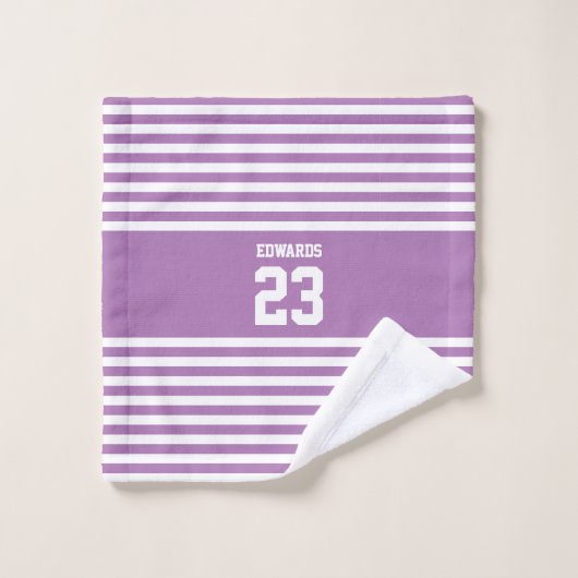 Aangepaste gestreepte sporten genummerd met naam bad handdoek (Wasdoekje)