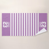 Aangepaste gestreepte sporten genummerd met naam badhanddoek (Badhanddoek)